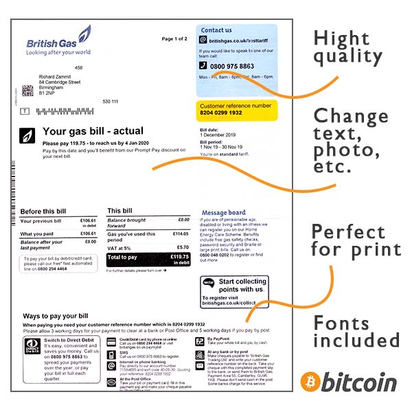 Utility bill Gas UK